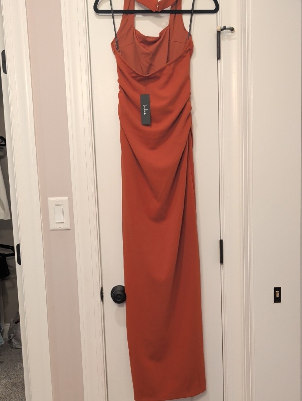 Lulu's Abriana Rust Orange Pleated Halter Maxi Dress - Picture 6 of 8
